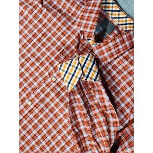 Thomas Dean Men's XXL Orange Plaid Long Sleeve Button Up Collared Shirt